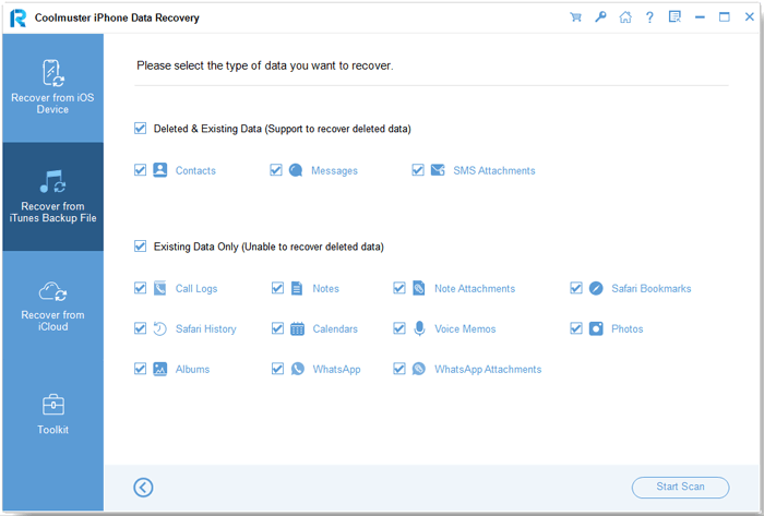 select data types before restoring backup