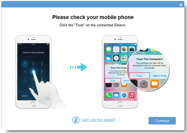 click the trust option on your mobile device for recognition