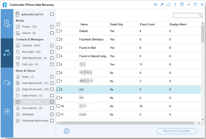 recover calendar from itunes backup