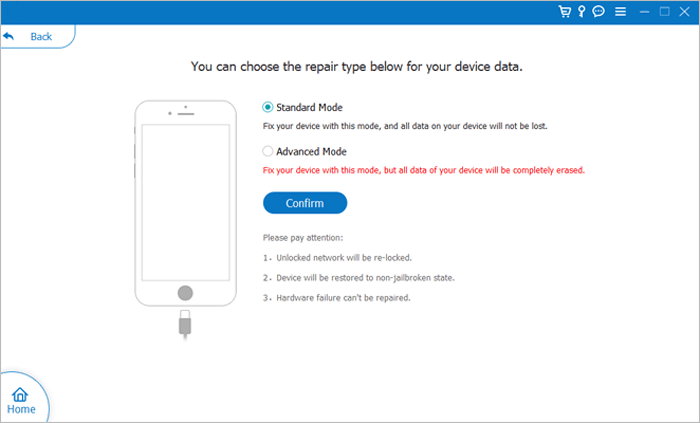select a mode to repair your iphone issues