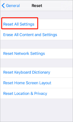 reset all settings