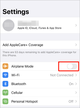 turn off the airplane mode on iphone and reset cellular network