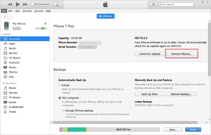 restore iphone with itunes to fix my iphone says i have no storage