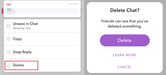 how to delete a snapchat message