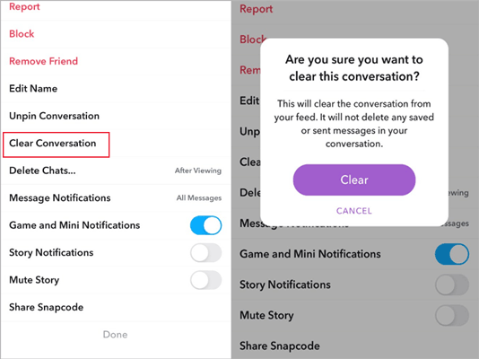 how to clear all conversations on snapchat