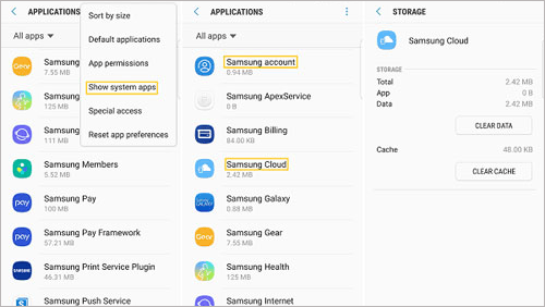 clean cache if samsung cloud backup failed