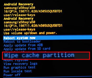 delete cache partition via android system recovery mode