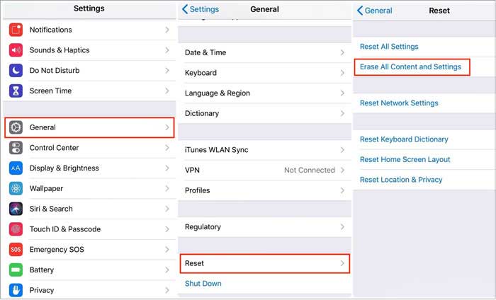 erase all data to restore old contacts from icloud