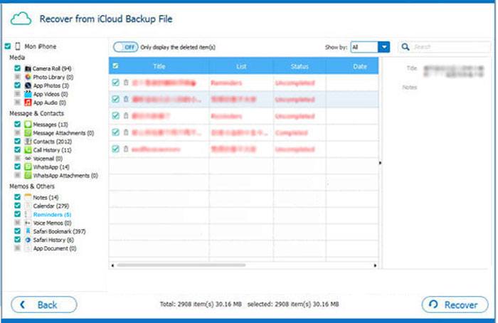 view the icloud backup files and choose the files you want to restore