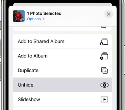 unhide photos on iphone