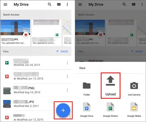 upload photos via google drive on iphone