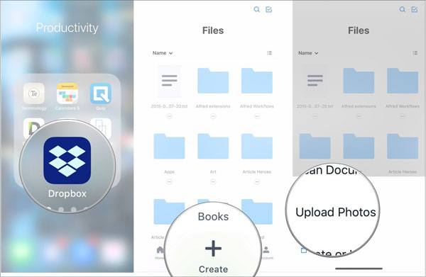 unpload photos on dropbox