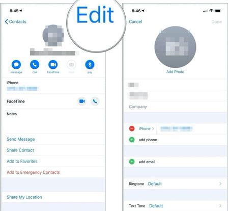 manually edit contacts on iphone