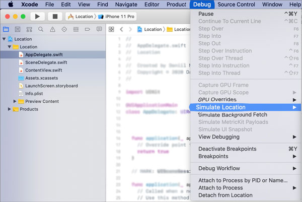 change snap map location via xcode on mac