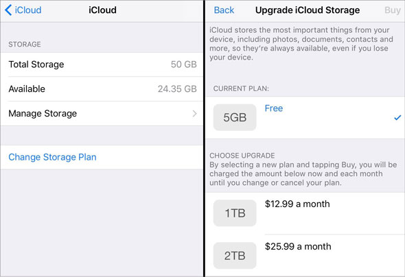 change the icloud storage plan on iphone when icloud backup is not working