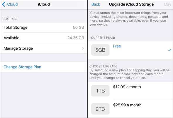 upgrade icloud storage plan to fix not enough icloud storage