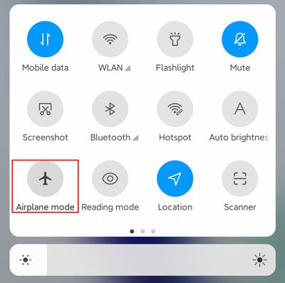 tap the airplane mode icon to turn it on