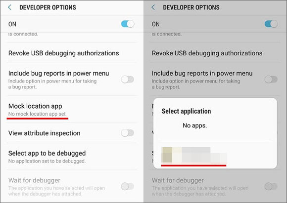 select the app to fake gps location on android settings