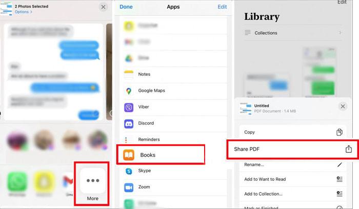 turn text messages into pdf via the books app