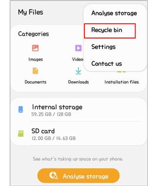 find recycle bin in samsung my files