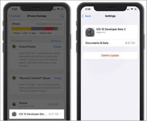 how to delete software update