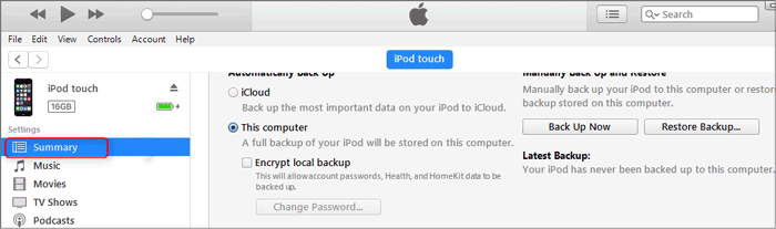 back up ipod using itunes