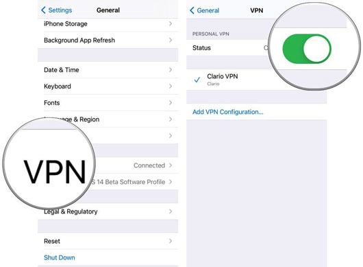 turn off vpn for ios update stuck on preparing