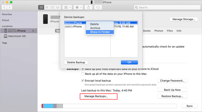 how to erase iphone backup via finder