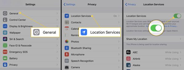 enable location services on iphone if there is no location found on the device