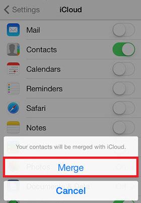 turn on icloud contacts