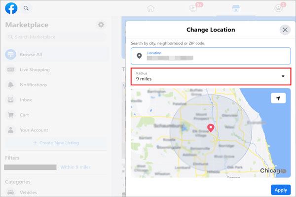 change selling location on facebook marketplace on the computer