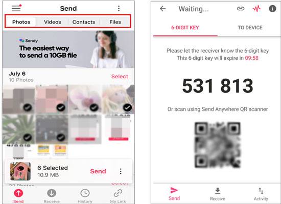 use the send anywhere app to share data between iphone and android